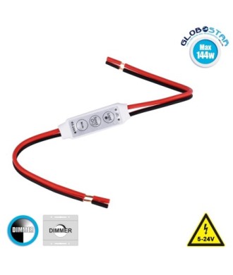 GLOBOSTAR® DIMMERANO 73307 Διακόπτης On-Off & Dimming με 1 x 6A 144W Κανάλι DC 12-24V 6A 144W Max IP20 - Λευκό - Μ30 x Π1.3 x Υ0.6cm - 2 Χρόνια Εγγύηση